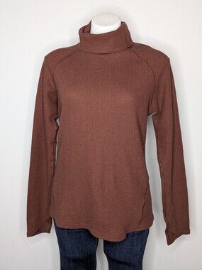 Kuhl Brown Waffle Knit Long Sleeve Cotton Blend Turtleneck Sweater M